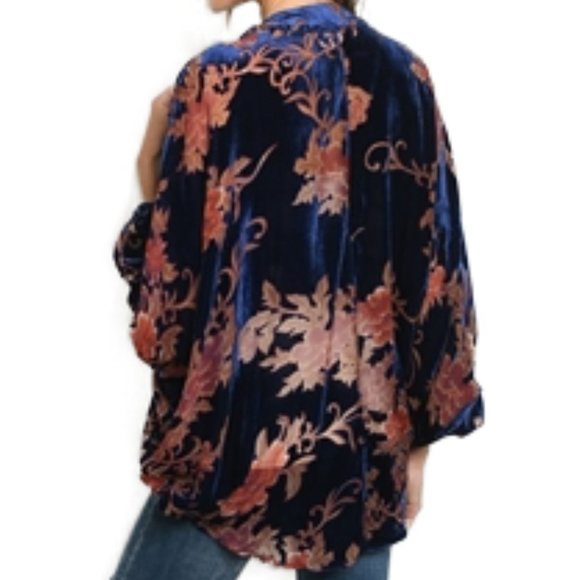 Velvet Kimono Large Jacket Cardigan Floral - Picture 3 of 6